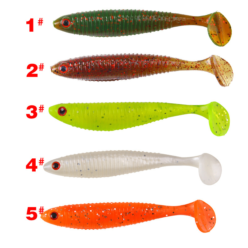 5 Color Saltwater Sea Shad Paddle Tail Soft Worm Lure Freshwater Soft Lure Bait