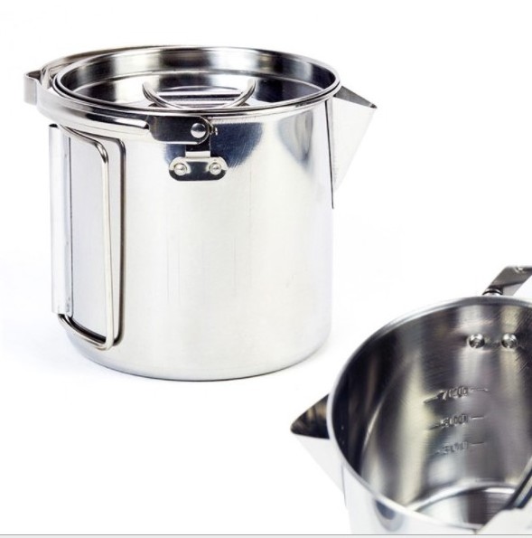 1.2L Stainless Steel Folding Handle Outdoor Travel Camping Water Cup Coffee mug Camping Pot Cooking Kettle/tea pot