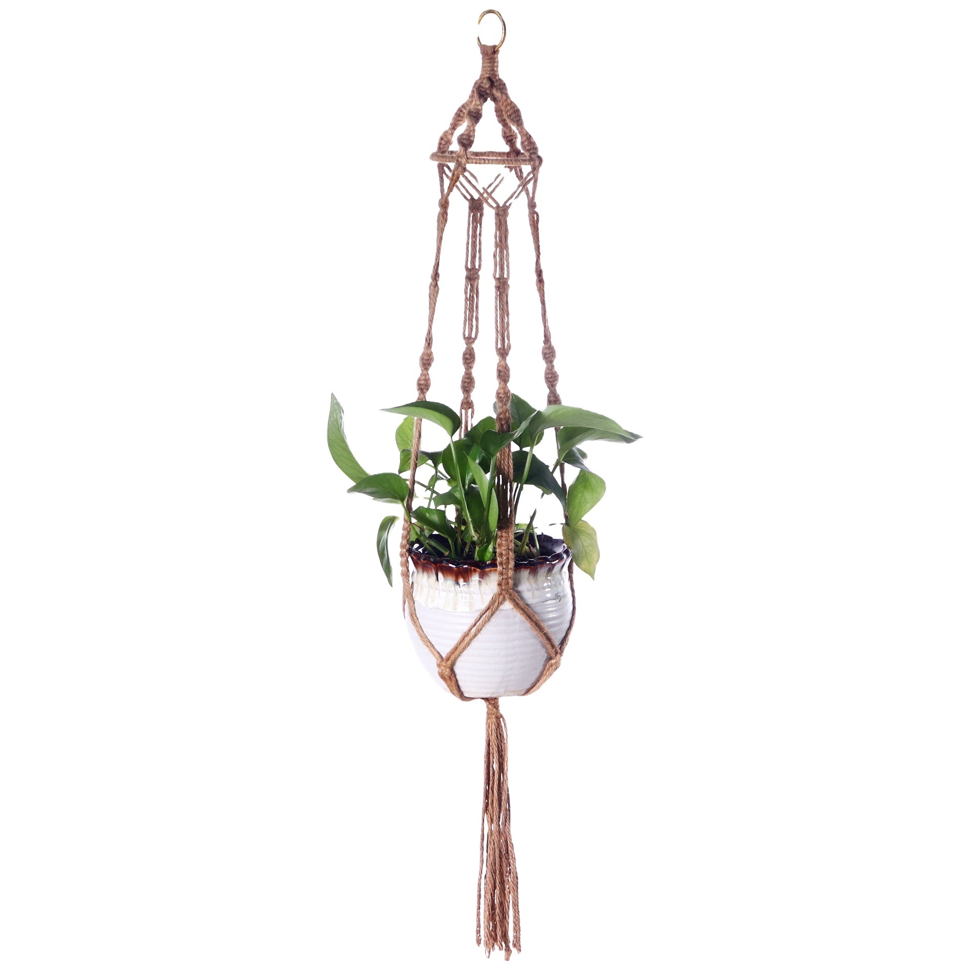 Plant Hanger with Hooks Indoor Hanging Planter Basket Handmade Woven Cotton Rope Flower Pot Crochet Plant Holder Stand for Boho