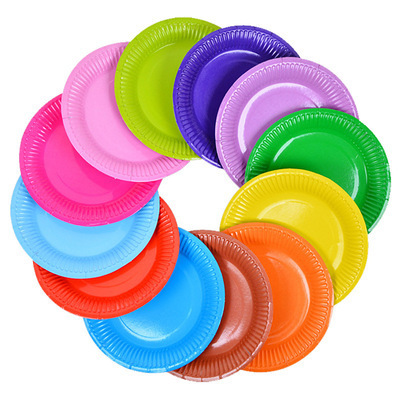 Color Paper Plate Disposable Round DIY Disposable Plate Paper Dish for Dinner Plates Birthday Party Supply