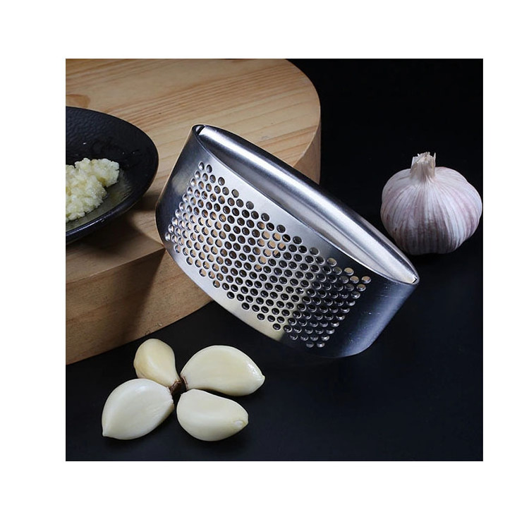 hot sell Kitchen Gadget Rocker Garlic Crusher Squeezer 18/8 Stainless Steel Garlic Press with Handle