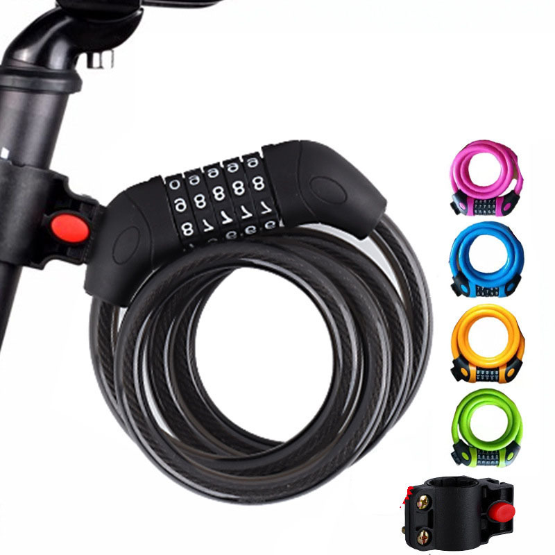 Bike Lock Cable Combination Bicycle Lock with Mounting Bracket High Security 5 Digit Resettable Coiling Anti Theft Cable Locks