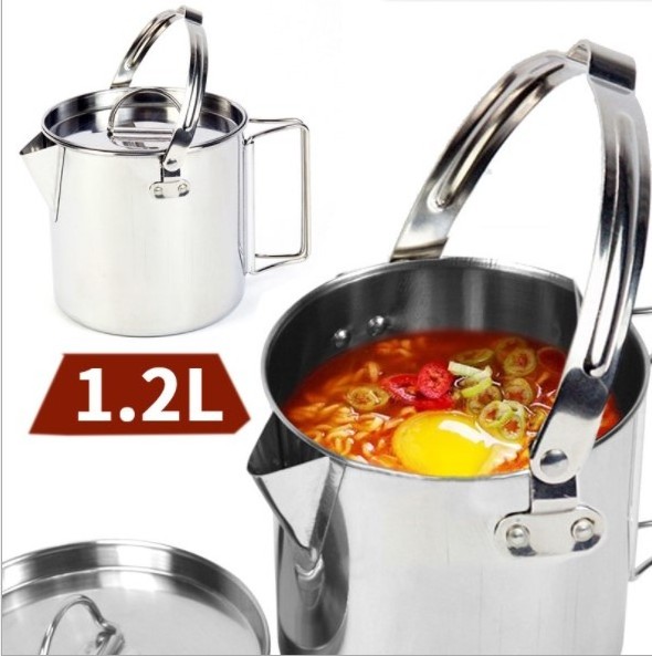 1.2L Stainless Steel Folding Handle Outdoor Travel Camping Water Cup Coffee mug Camping Pot Cooking Kettle/tea pot