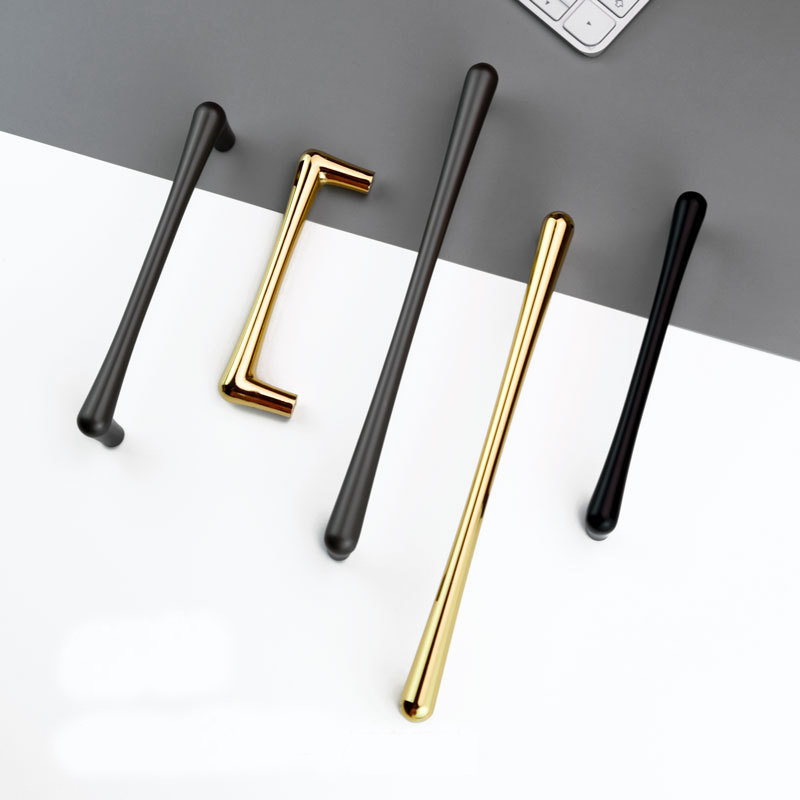 Furniture hardware modern gold wardrobe drawer pulls and knobs black cabinet cupboard drawer pull handles