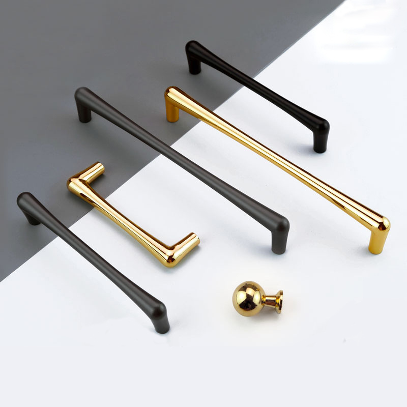 High-grade gold black zinc alloy door handle  Wardrobe drawer cabinet door puller Light luxury single-hole handle metal