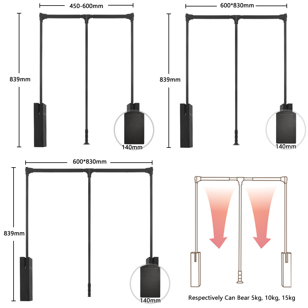 Customization Heavy Duty Pull Down Wardrobe Lift clothing hanging rail pull down soft close closet wardrobe lifter for clothes