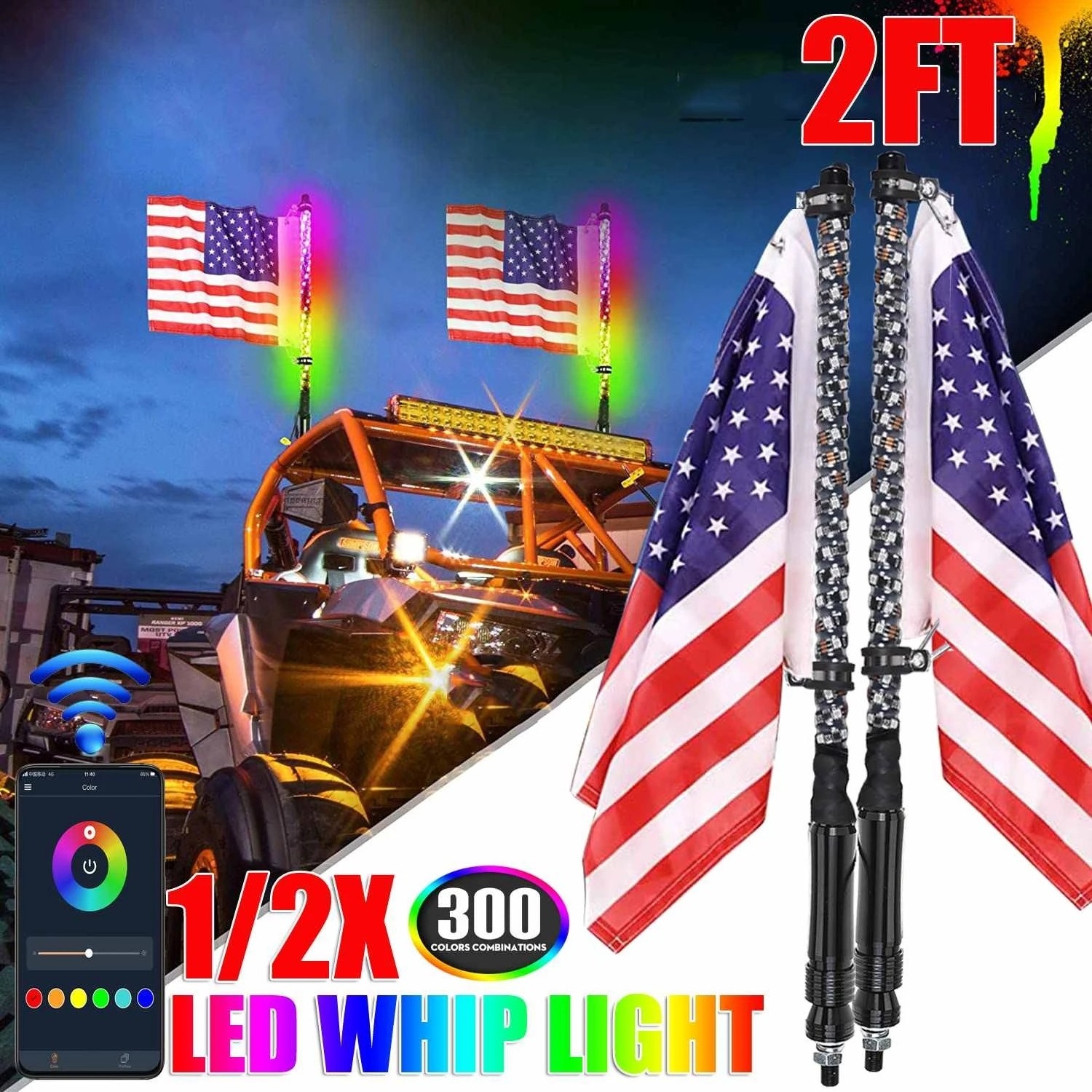 Mining buggy led whip lights remote control whip Led Antennas safety 360 RGB spiral light whip for ATV UTV RZR Truck Motorcycle