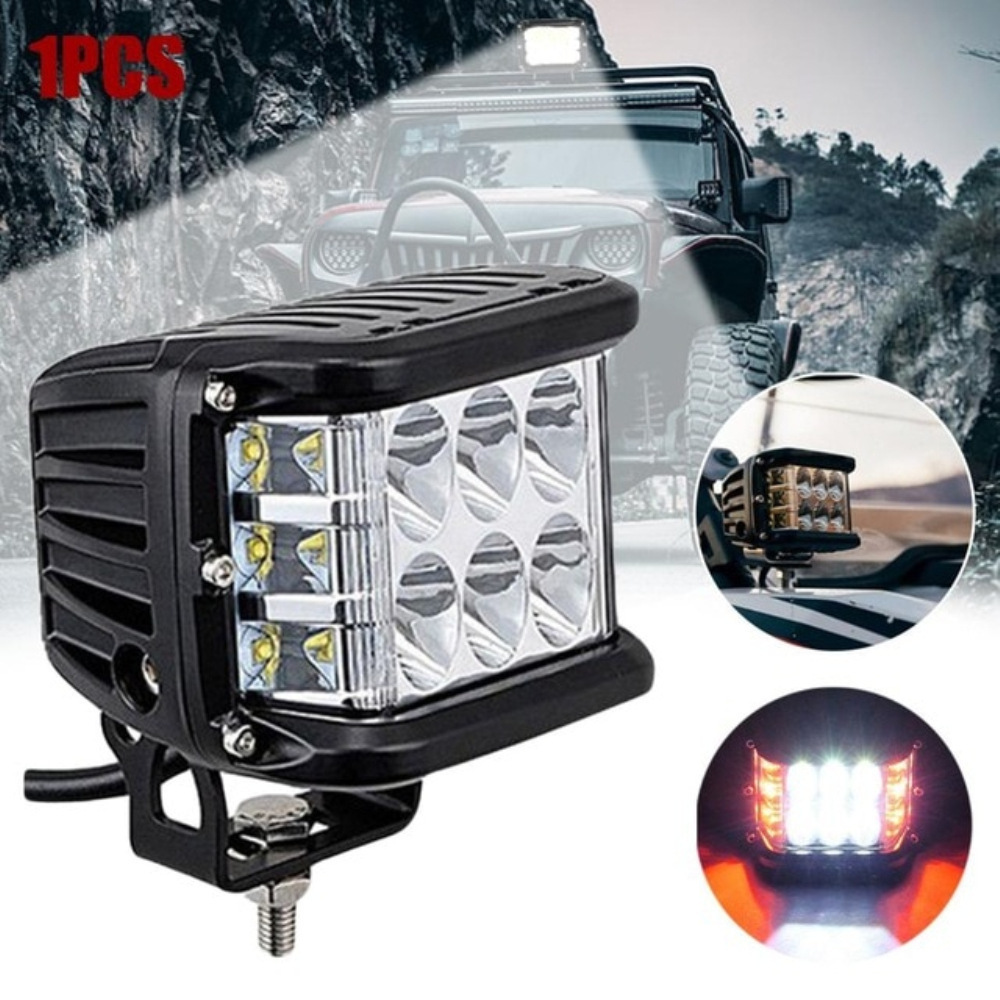 30w Dual Color Work Lamp With Amber Red Blue Side Shooter Flashing Strobe For offroad SUV ATV UTV 4 inch Cube Led Work Light