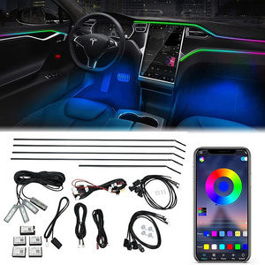 Customizable 12V Interior Car Ambient Decorative Lights APP Remote Unity Control Magic color Flow Chasing LED Fiber Optic Lights