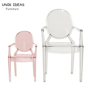 Hot Sale Wedding Event Party Kids Armchairs Acrylic Transparent Polycarbonate Pink Ghost Chair