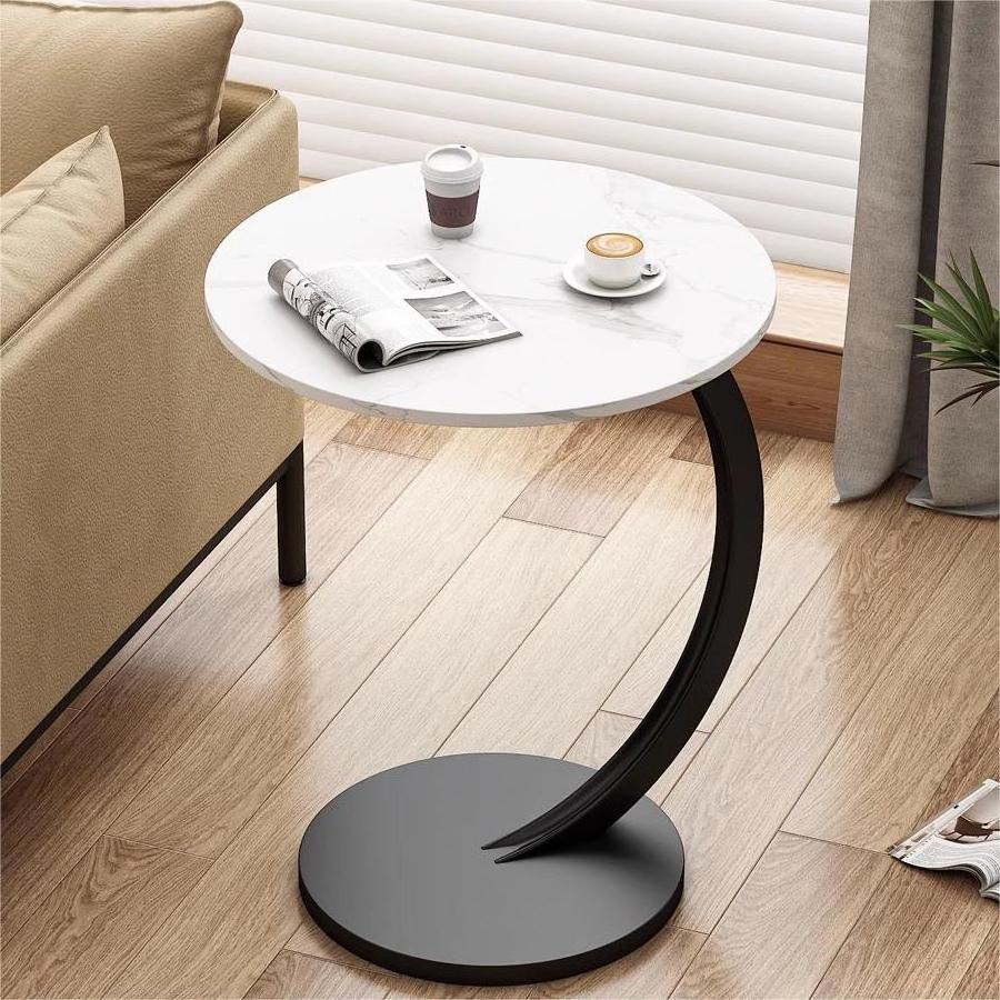 modern simple living room C shape round coffee table bedroom movable small furniture wood top bed side table