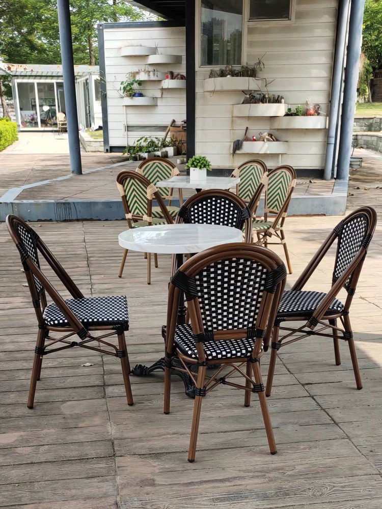 Wholesale outdoor tables and chairs cafe balcony dining bar open-air garden retro rattan dining table and chair furniture