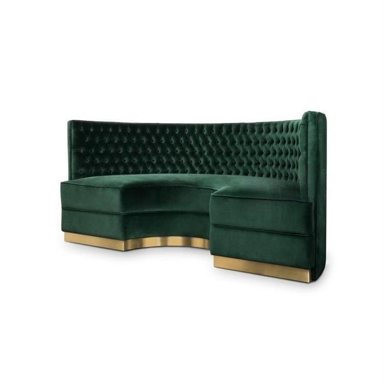 custom luxury deep buttoned velvet half circle restaurant booth seating golden base booth sofa for nightclub bar