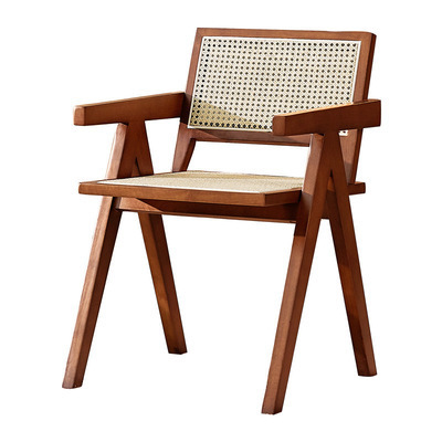 Modern Solid Wood Dining Chairs Wood Rattan Chair Nordic Cafe Armchair Living Room Balcony Lounge Chair