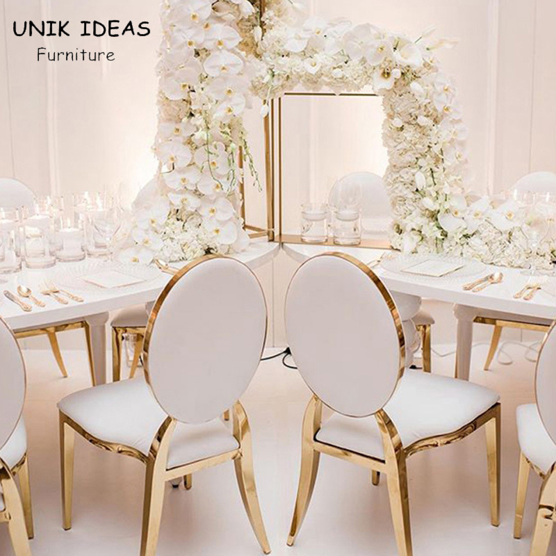 Foshan Furniture supplier rose gold banquet wedding chair hotel stainless steel chair