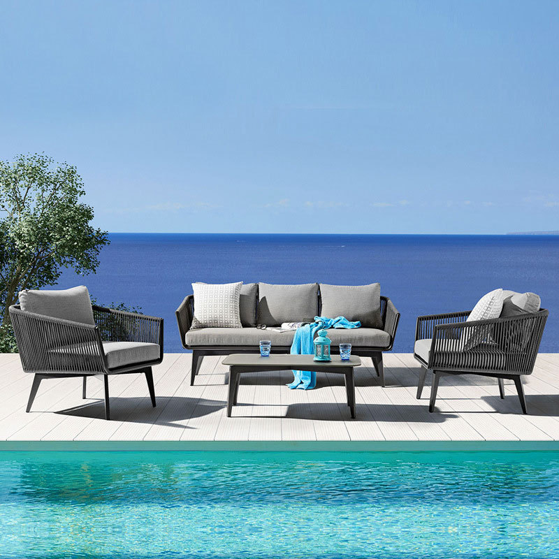 Outdoor Sofa Booth Villa Patio Furniture Balcony Table And Chairs Rope Woven Waterproof Garden Sets