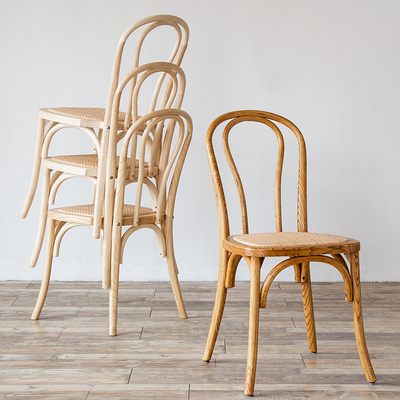 Strong Solid Wood Dining Chairs Stackable Bentwood Chairs For Restaurant Rattan Coffee Chairs Retro