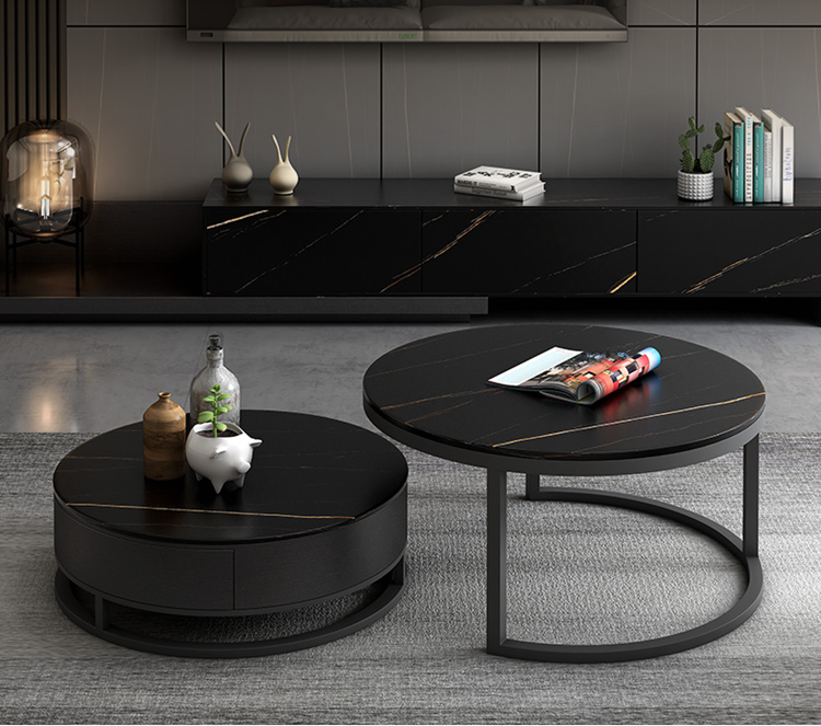 Newest Modern Simple Style Black Glass Round Marble Top Tea Center Coffee Table