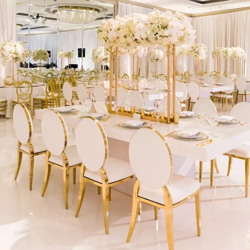 Foshan Furniture supplier rose gold banquet wedding chair hotel stainless steel chair