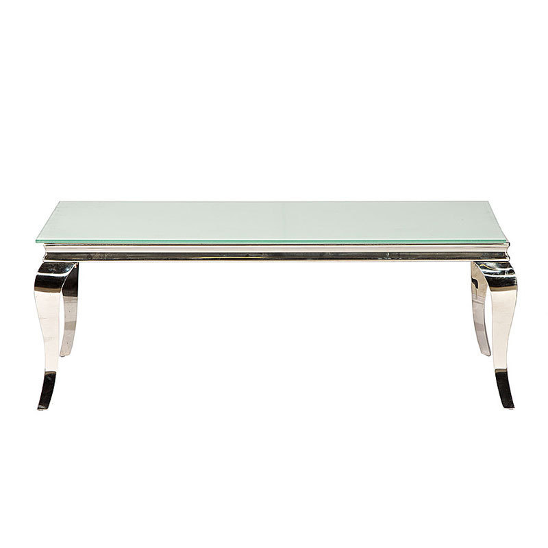 Luxury Event Furniture Mirrored Stainless Steel White Rectangular Shape Glass Coffee Table