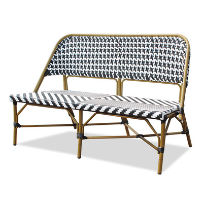 Outdoor Garden Patio French Bistro Cafe Aluminum 2 seater Rattan Bench Chair