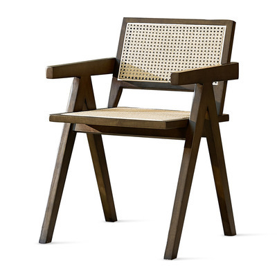 Modern Solid Wood Dining Chairs Wood Rattan Chair Nordic Cafe Armchair Living Room Balcony Lounge Chair