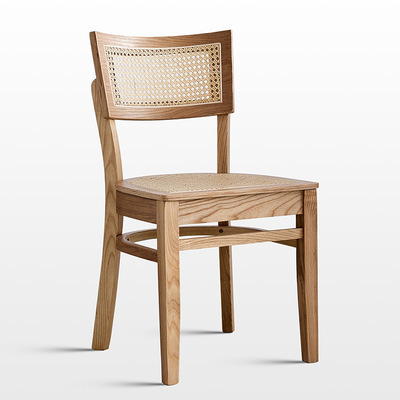 Nordic Style Dining Room Rattan Wood Chair Modern Rattan Back Coffee Lounge Chair Wooden Color Legs Accent Chair For Cafe