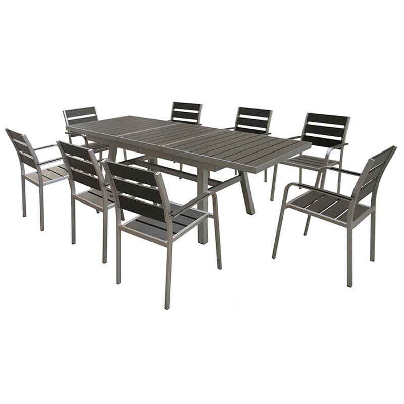 Outdoor Leisure Table And Chair Plastic Wood Dining Sets 8 Seater Outdoor Garden Courtyard Furniture