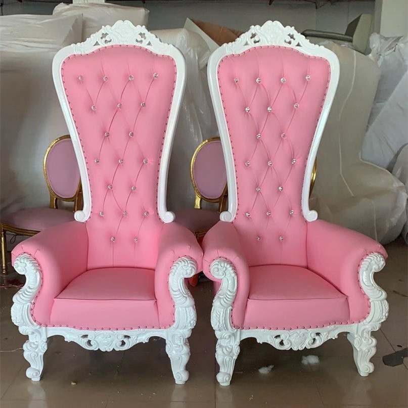 Frame Wedding King Or Queen Royal Wholesale Chairs Upholstery Fabric Pink Wood Throne Chair