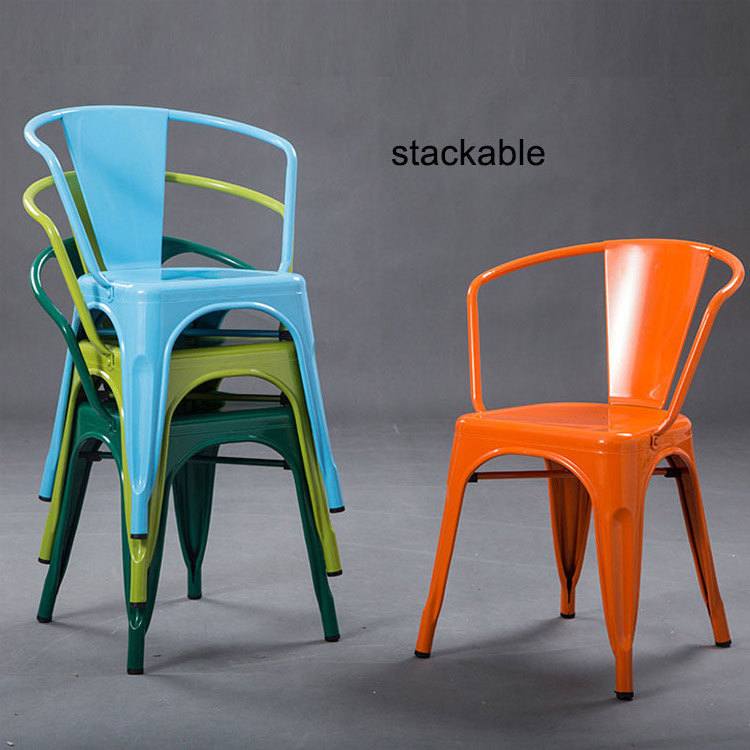 Industrial Chair Restaurant Furniture Commercial Grade Indoor Outdoor Metal Bistro Stacking Chairs with Arms