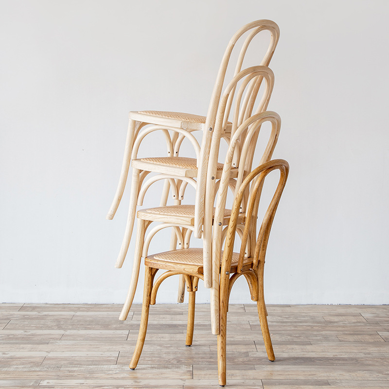 Strong Solid Wood Dining Chairs Stackable Bentwood Chairs For Restaurant Rattan Coffee Chairs Retro