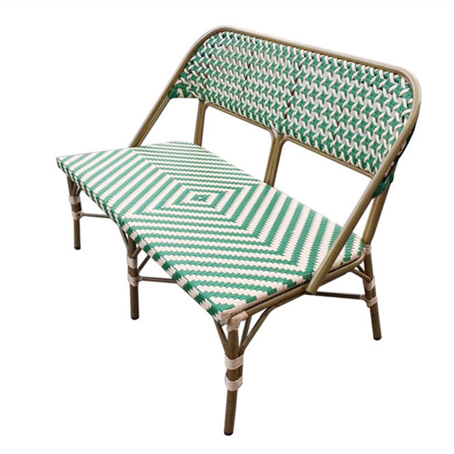 Outdoor Garden Patio French Bistro Cafe Aluminum 2 seater Rattan Bench Chair