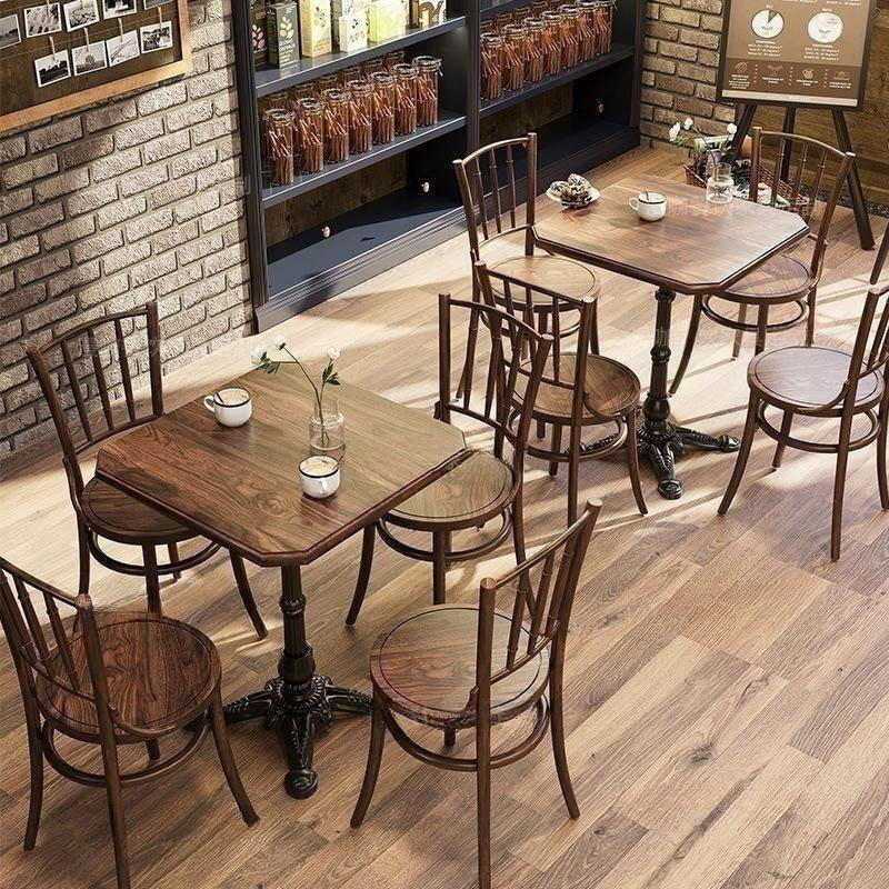 American Retro Rustic Pub Tavern Metal Oak Wood Table And Chairs For Cafe Furniture