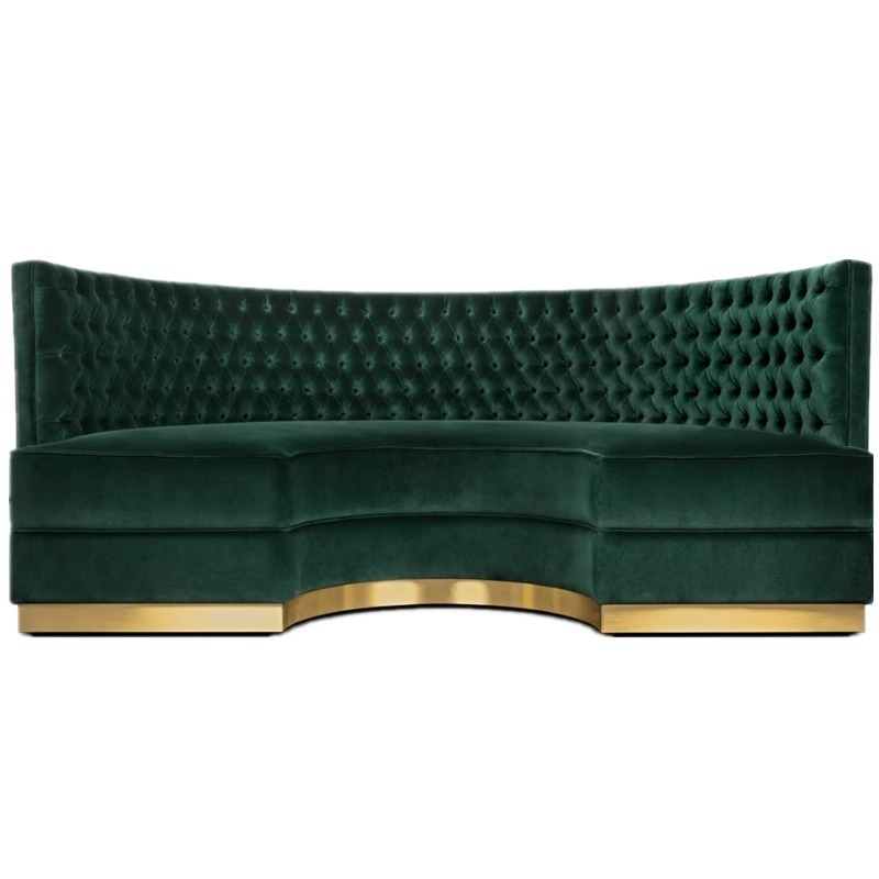 custom luxury deep buttoned velvet half circle restaurant booth seating golden base booth sofa for nightclub bar