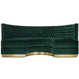 custom luxury deep buttoned velvet half circle restaurant booth seating golden base booth sofa for nightclub bar