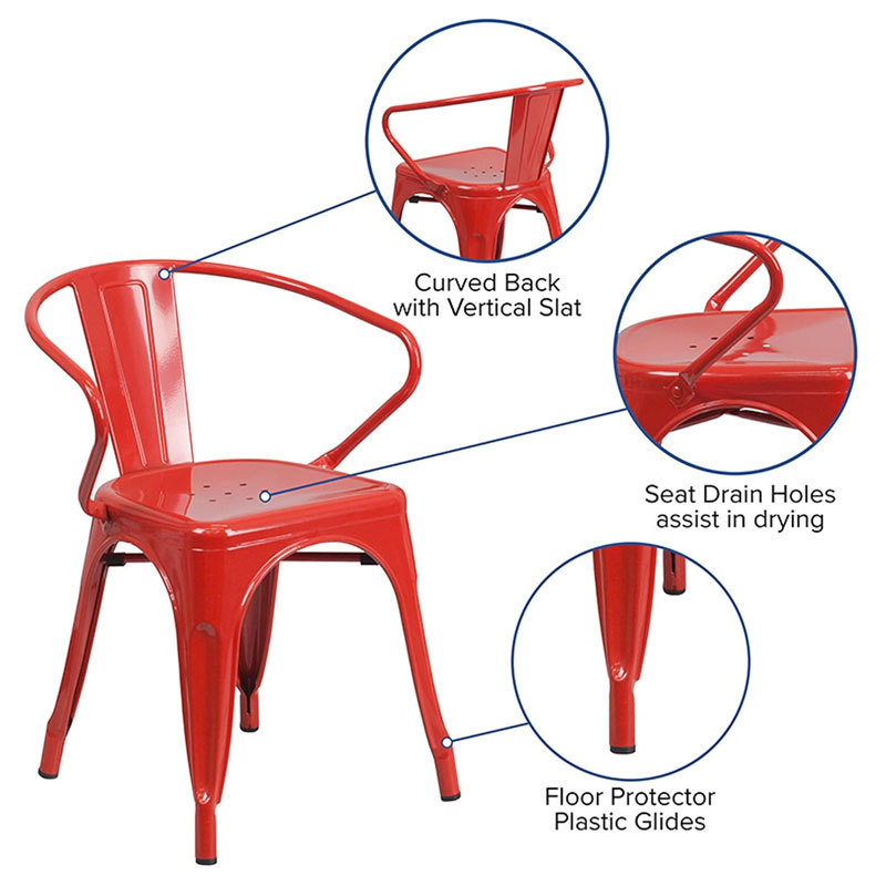 Industrial Chair Restaurant Furniture Commercial Grade Indoor Outdoor Metal Bistro Stacking Chairs with Arms