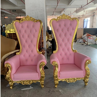 Frame Wedding King Or Queen Royal Wholesale Chairs Upholstery Fabric Pink Wood Throne Chair