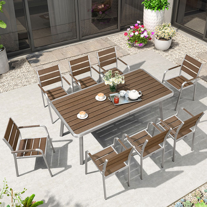 Outdoor Leisure Table And Chair Plastic Wood Dining Sets 8 Seater Outdoor Garden Courtyard Furniture