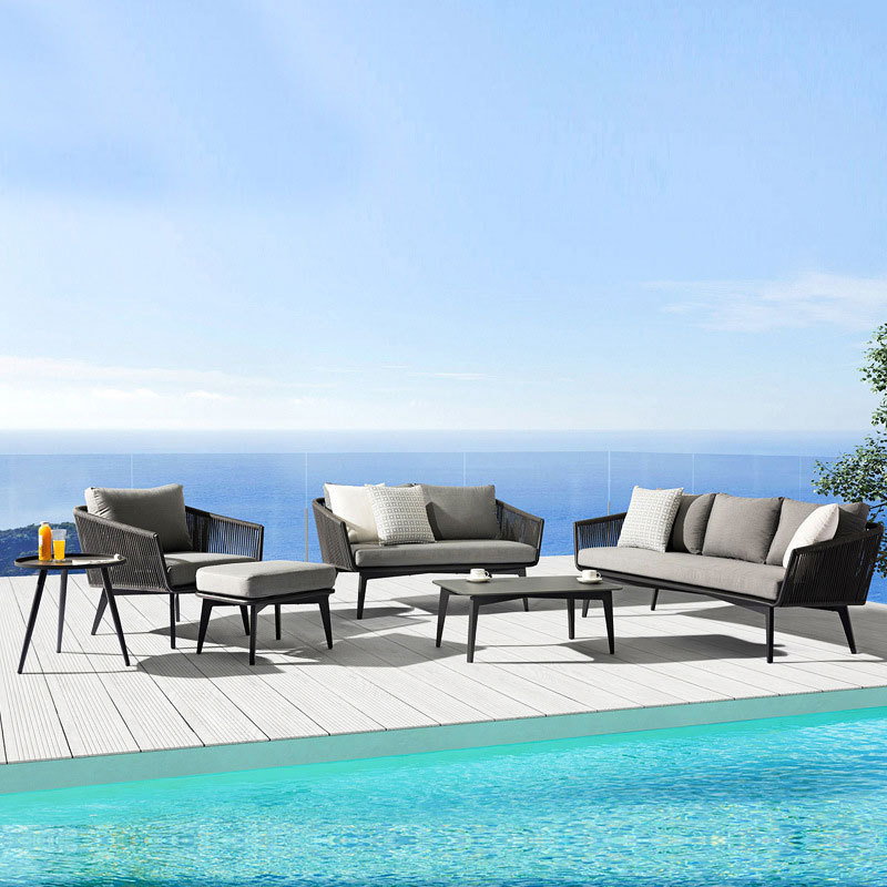 Outdoor Sofa Booth Villa Patio Furniture Balcony Table And Chairs Rope Woven Waterproof Garden Sets