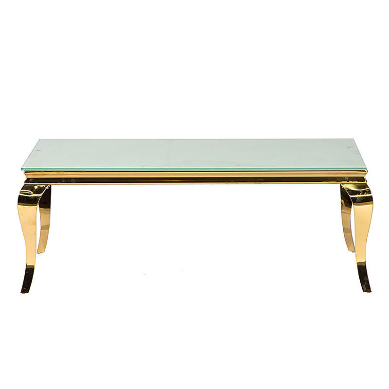 Luxury Event Furniture Mirrored Stainless Steel White Rectangular Shape Glass Coffee Table