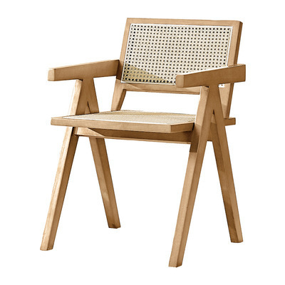 Modern Solid Wood Dining Chairs Wood Rattan Chair Nordic Cafe Armchair Living Room Balcony Lounge Chair