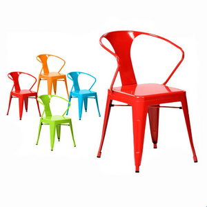 Industrial Chair Restaurant Furniture Commercial Grade Indoor Outdoor Metal Bistro Stacking Chairs with Arms