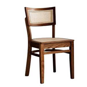 Nordic Style Dining Room Rattan Wood Chair Modern Rattan Back Coffee Lounge Chair Wooden Color Legs Accent Chair For Cafe