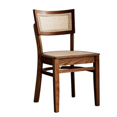 Nordic Style Dining Room Rattan Wood Chair Modern Rattan Back Coffee Lounge Chair Wooden Color Legs Accent Chair For Cafe