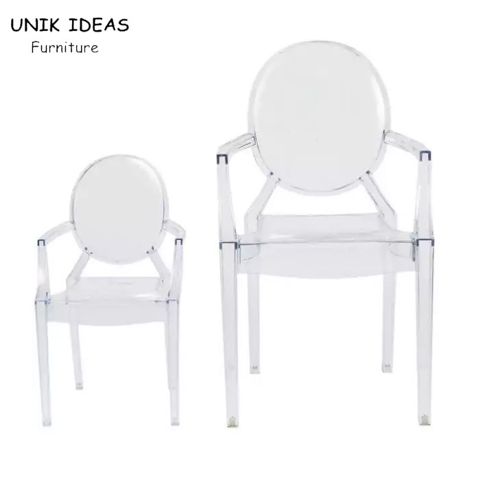 Hot Sale Wedding Event Party Kids Armchairs Acrylic Transparent Polycarbonate Pink Ghost Chair