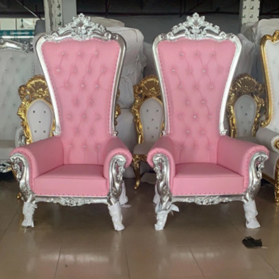 Frame Wedding King Or Queen Royal Wholesale Chairs Upholstery Fabric Pink Wood Throne Chair