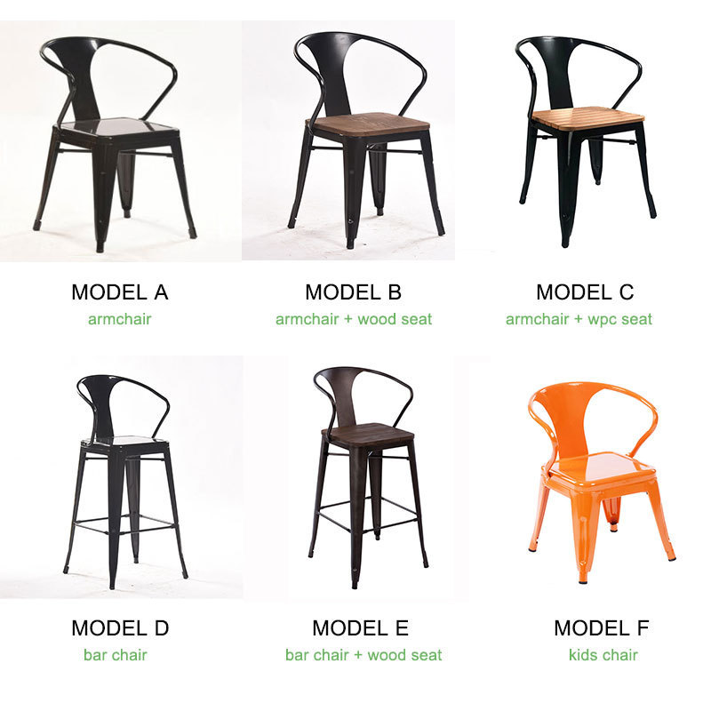 Industrial Chair Restaurant Furniture Commercial Grade Indoor Outdoor Metal Bistro Stacking Chairs with Arms