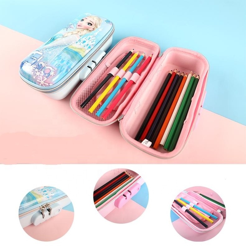 Best Quality Low Price Cartoon Printing Eva & PU  Password Lock Pencil Case For Girl Kids