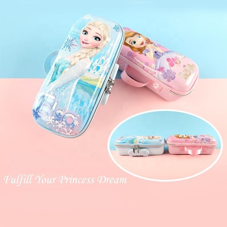 Best Quality Low Price Cartoon Printing Eva & PU  Password Lock Pencil Case For Girl Kids