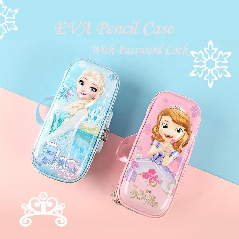 Best Quality Low Price Cartoon Printing Eva & PU  Password Lock Pencil Case For Girl Kids